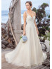 Ivory Lace Tulle Open Back Simple Elegant Wedding Dress
